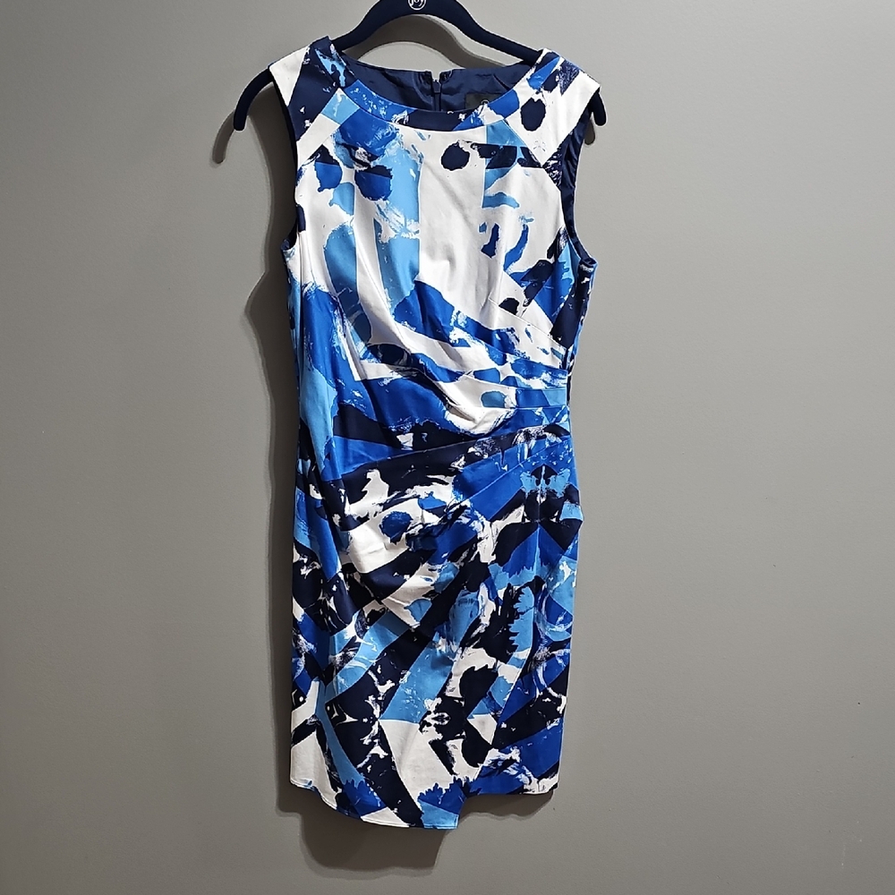 Blue and Black Asymmetrical Wrap Cocktail Dress